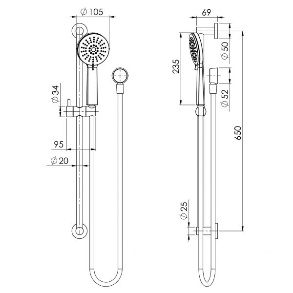 Vivid Slimline Extended Rail Shower